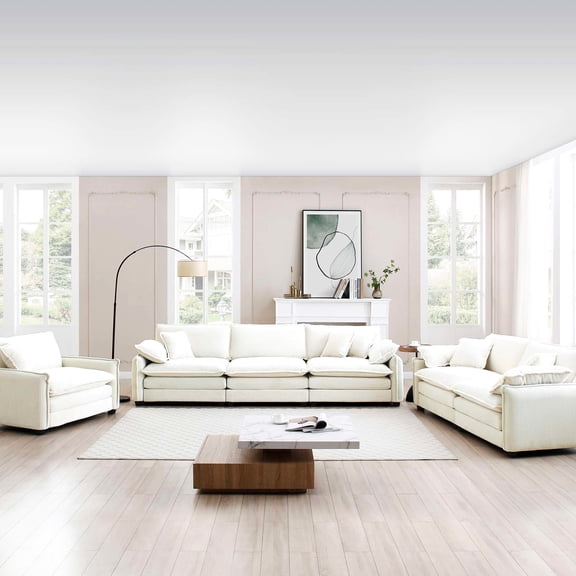 Beige Oversized Sofa - Double-Layered Memory Foam Seats - Club, Playroom - Comfortable and Fashion-Forward