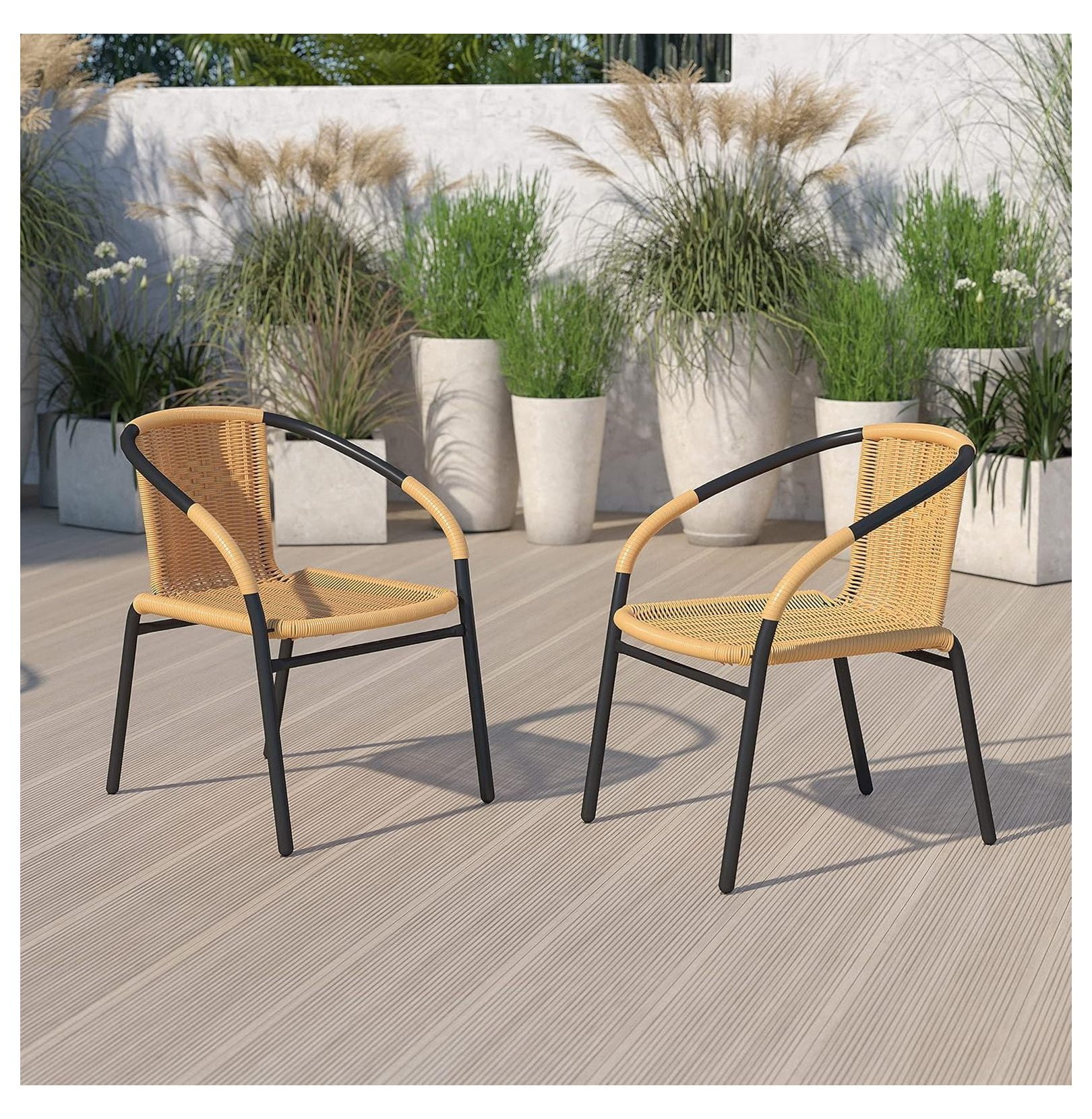 Beige PE Rattan Stackable Patio Dining Chairs, 2 Pack Aluminum Outdoor ...