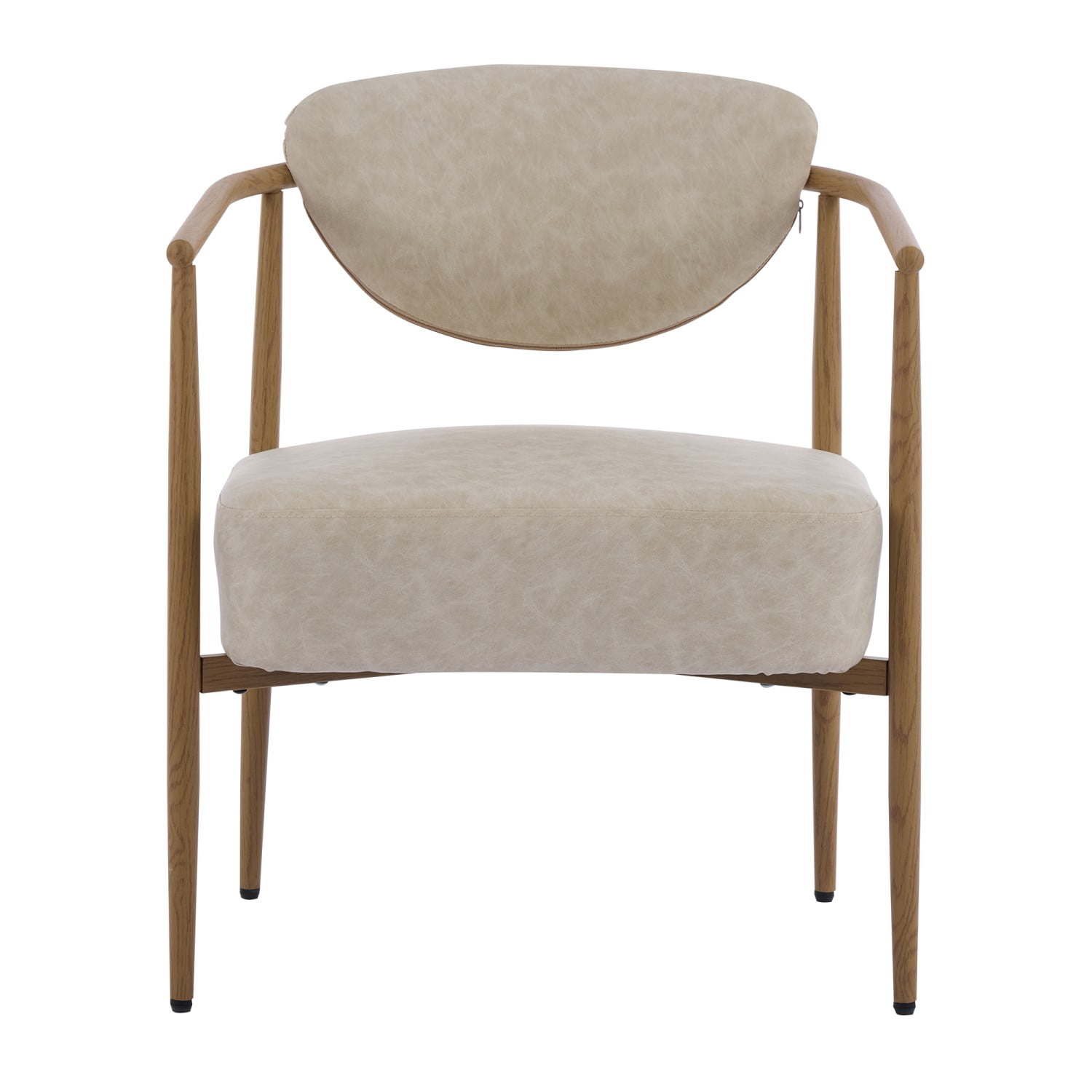 Beige PU Leather Dining Chair Living Room Chair with Metal Frame Wood Grain Water Transfer Finish, Upholstered Foam Seat Bedroom Dining Room Accent Chair