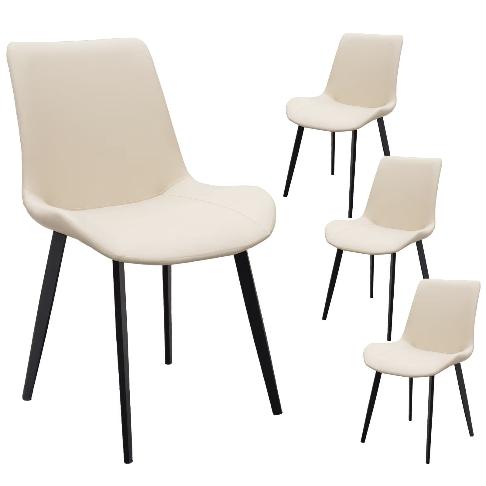 Beige PU Leather Dining Chairs Set of 4, Modern Upholstered Kitchen Chairs with Metal Legs, Armless Side Chairs for Dining Room, Restaurant, Living Room & Meeting Room