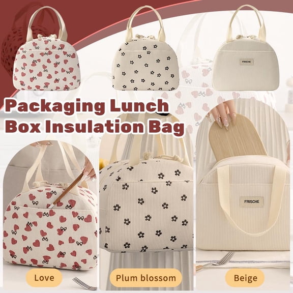 Beige Packed Lunch Box Bag Large Capacity Lunch Bag Office Worker Student Packed Insulated Lunch Bag