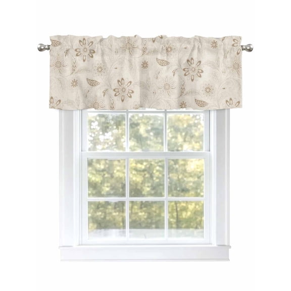 Beige Paisley Pattern Valances for Windows, Rod Pocket Kitchen Valance Curtains - Soft & Washable Small Window Treatment for Living Room, Bathroom, Boho Tribal Vintage Flowers 54x18inch, 1 Panel