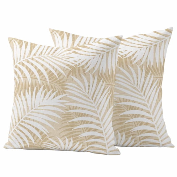 Beige Palm Leaf Outdoor Waterproof Pillow Covers, Summer Coastal Botanical Tropical Decorative Square Throw Pillowcase Sofa Cushion Sham for Patio/Couch/Chair, 26"x26" 2 Pack
