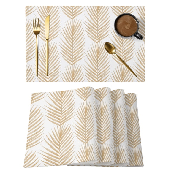 Beige Palm Leaves Cotton Linen Placemats Set of 1, Summer Tropical Leaf Botanical Washable Table Place Mats Heat Insulating Placemat for Dining Room Kitchen Daily Use 13 x 19 Inch