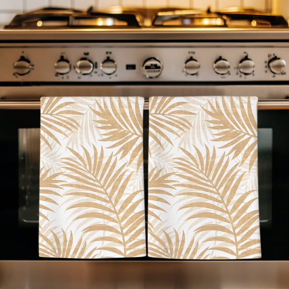Beige Palm Leaves Kitchen Towels Set of 4, Summer Botanical Tropical Plants Absorbent Dish Towels for Kitchen, Microfiber Hand Towel, Quick Drying Tea Towel for Cleaning Decorative Dishcloths