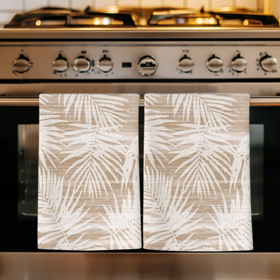 Beige Palm Leaves Kitchen Towels Set of 4, Summer Tropical Botanical Coastal Absorbent Dish Towels for Kitchen, Microfiber Hand Towel, Quick Drying Tea Towel for Cleaning Decorative Dishcloths