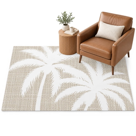 Beige Palm Tree Area Rug 3'x5', Summer Tropical Beach Country Tree Leaf ...
