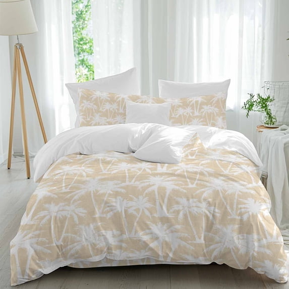 Beige Palm Tree Comforter Set Full Size, Summer Tropical Country ...
