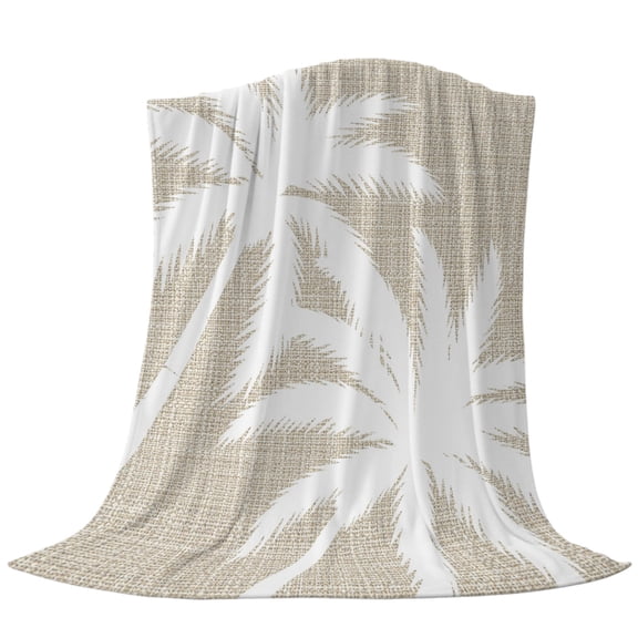 Beige Palm Tree Fleece Throw Blanket Lightweight Summer Tropical Beach Country Tree Leaf Linen Texture Fuzzy Flannel Throws Super Soft Cozy Flannel Blanket for Couch, Sofa, Bed, Travel 30"x40"