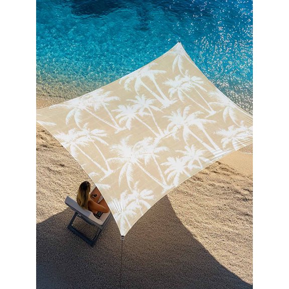Beige Palm Tree Sun Shade Sail 8' x 10', Summer Tropical Country Nautical Beach Silver Tree Leaf Rectangle Outdoor Sunshade Canopy, Waterproof UV Block Patio Covers for Garden Yard Beach