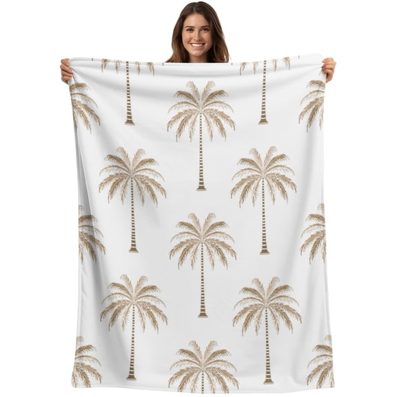 Beige Palm Trees Blanket Soft Cozy Warm Throw Blanket for Couch, Plush Fuzzy Flannel Blankets for Sofa, Tropical Summer Beach Botanical Bed Blankets Lightweight Gifts for Women, 30"x40"