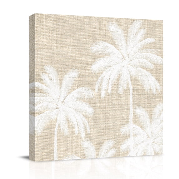 Beige Palm Trees Canvas Wall Art for Living Room, Summer Beach Tropical Farmhouse Wall Decor Framed Artwork Pictures Ready to Hang for Bedroom Office Home Decor
