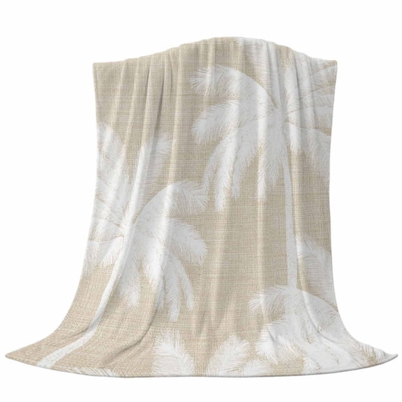 Beige Palm Trees Fleece Throw Blanket Summer Beach Tropical Farmhouse Ultra Soft Fuzzy Cozy Flannel Throw Blanket for Couch Sofa Bed Car Travel, Ideal Gifts 40x50 Inches