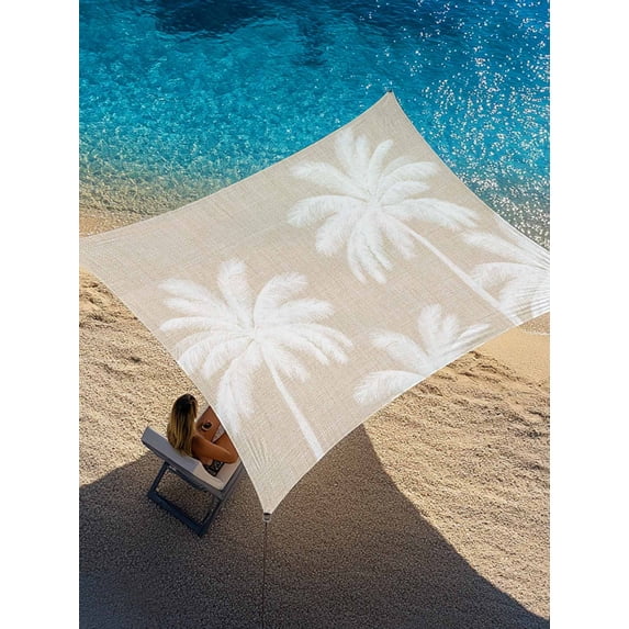 Beige Palm Trees Sun Shade Sail 14' x 18', Summer Beach Tropical Farmhouse Rectangle Outdoor Sunshade Canopy, Waterproof UV Block Patio Covers for Garden Yard Beach
