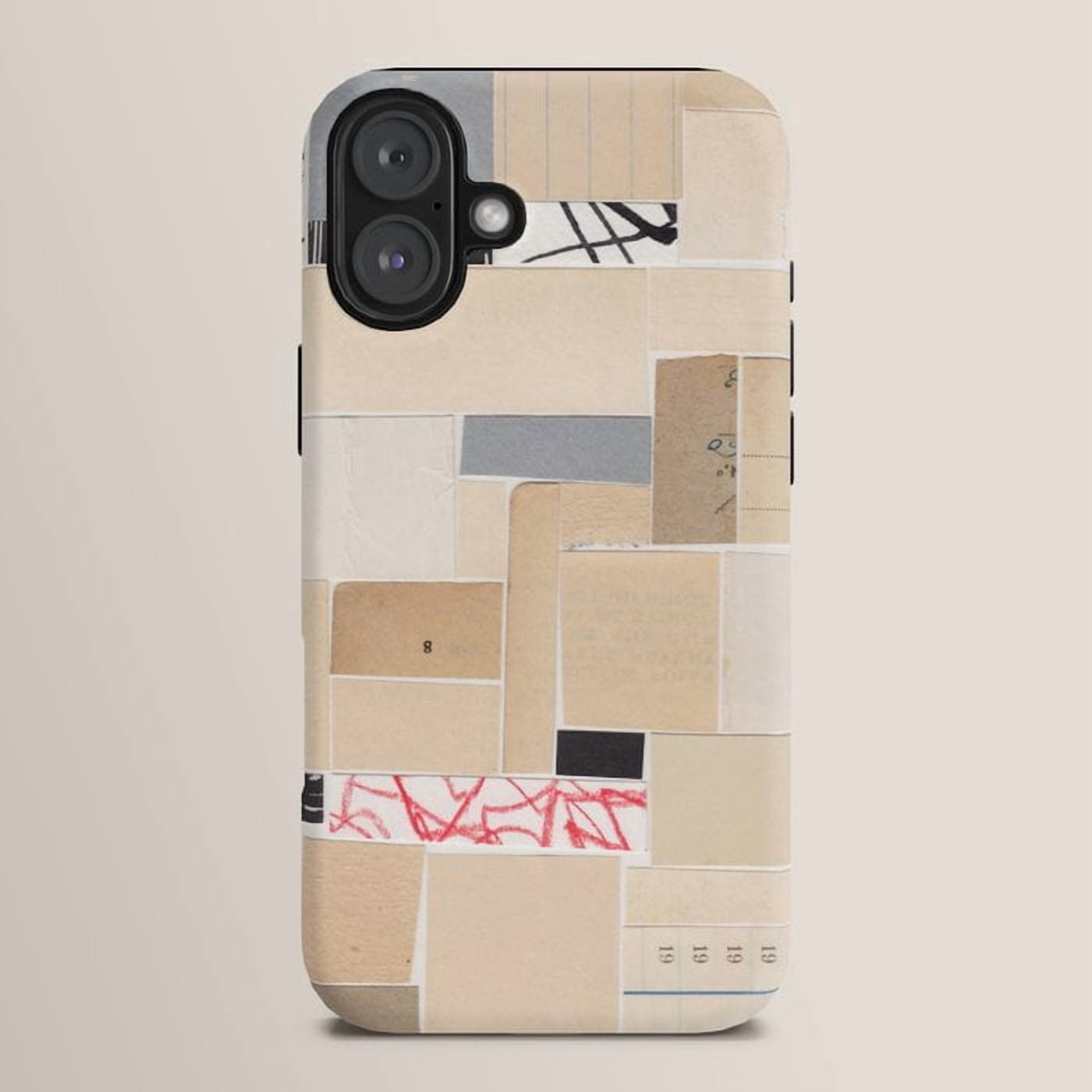 Beige Paper Collage with Red and Black Scribble Lines Tough Case for ...