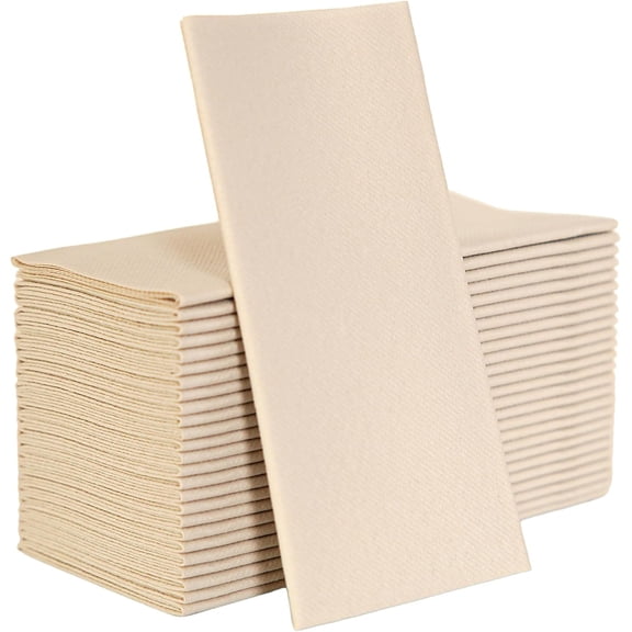 Beige Paper | Linen Feel Guest Disposable Cloth Like Dinner | Hand Towels | Soft, Absorbent, Paper Hand for Kitchen, Bathroom, Parties, Weddings, Dinners | 50 Pack