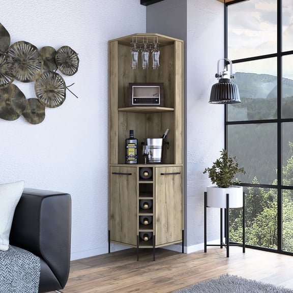 Beige Particle Board Corner Bar Cabinet / Durable for Long-term Use