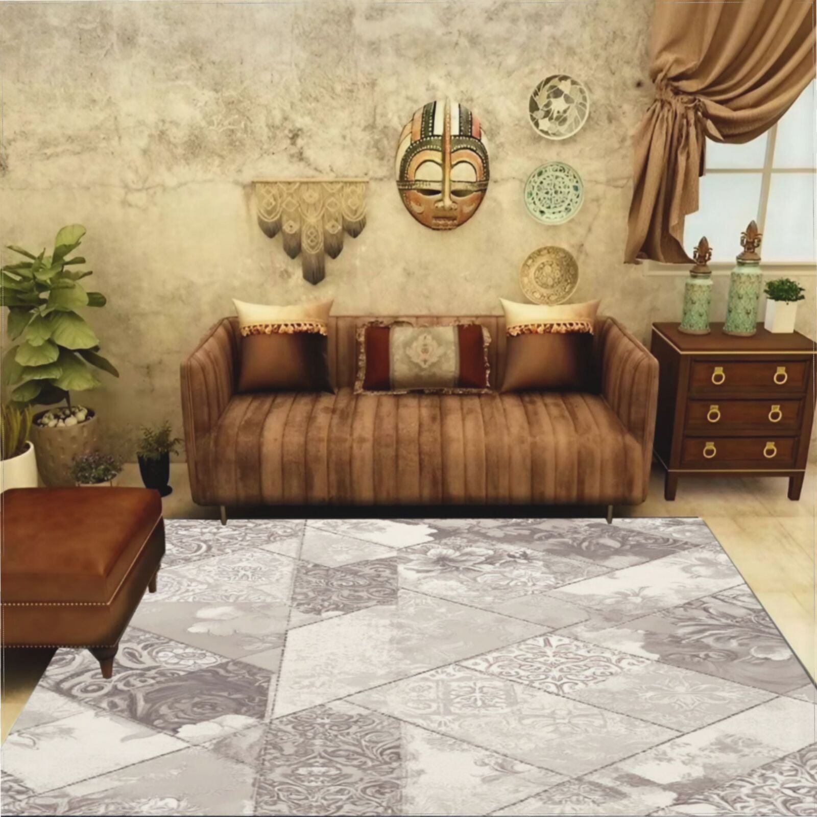Beige Patchwork Floral Living Room ration Nordic Carpets Large Area Rug