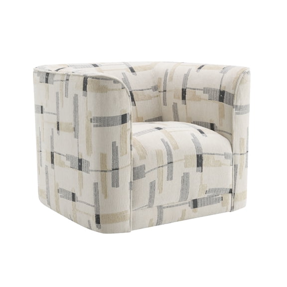 Beige Patterned Fabric Swivel Chair | 360 Degree Spin for Different Views | Wooden Frame and Foam Padding | Overcomes Lack of Comfort Concern