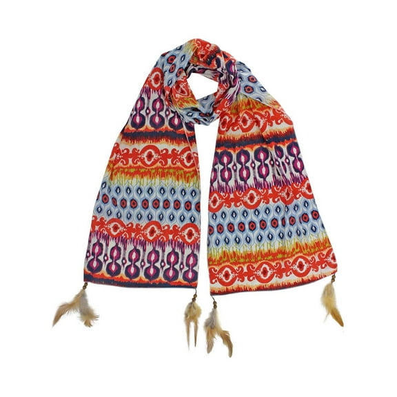 Beige Peacock Feather Bohemian Print Scarf