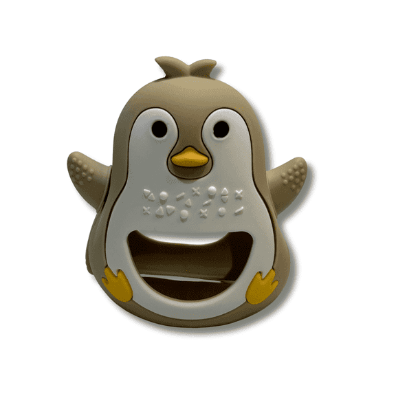 Beige  Penguin  Silicon Teether - BPA Free Silicone, Easy Grip & Safe, Soft Silicone