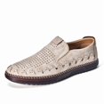 thumbnail image 1 of Beige Perforated Slip-On Hand-Stitched Breathable Casual Leather Shoes for Men, 1 of 8