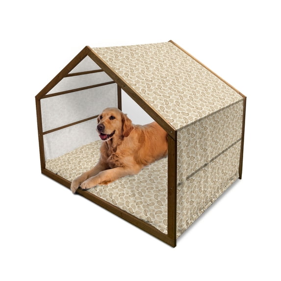Beige Pet House, Oriental Traditional Paisley Detailed Motifs Color Contours Persian Culture Theme, Outdoor & Indoor Portable Dog Kennel with Pillow and Cover, 5 Sizes, Cream, by Ambesonne
