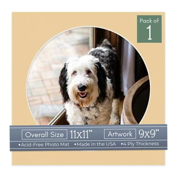 Beige Picture Frame Mat for 11x11 Frames - Circle Opening for 9x9 Photos - 1 Mat