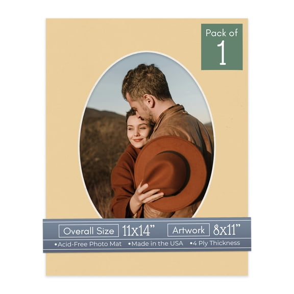 Beige Picture Frame Mat for 11x14 Frames - Oval Opening for 8x11 Photos - 1 Mat