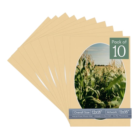 Beige Picture Frame Mat for 12x18 Frames - Oval Opening for 11x16 Photos - 10 Mats