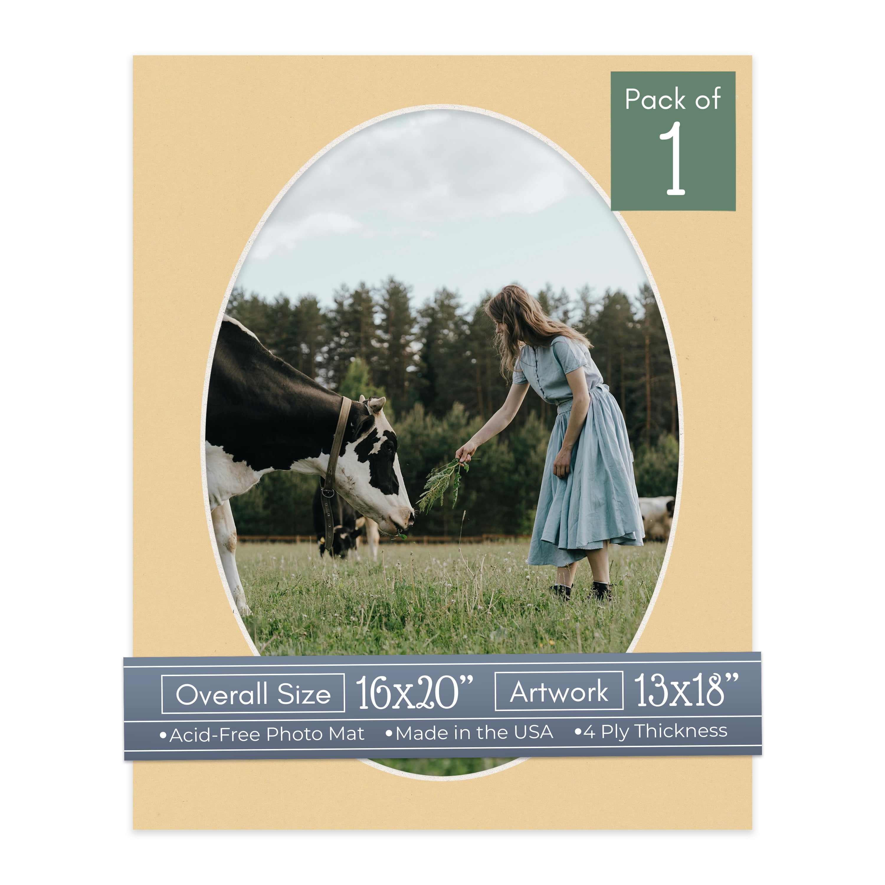 Beige Picture Frame Mat for 16x20 Frames - Oval Opening for 13x18 ...