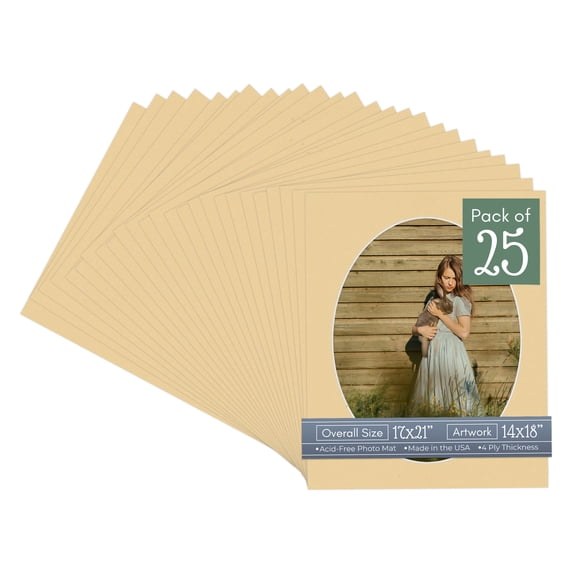 Beige Picture Frame Mat for 17x21 Frames - Oval Opening for 14x18 Photos - 25 Mats