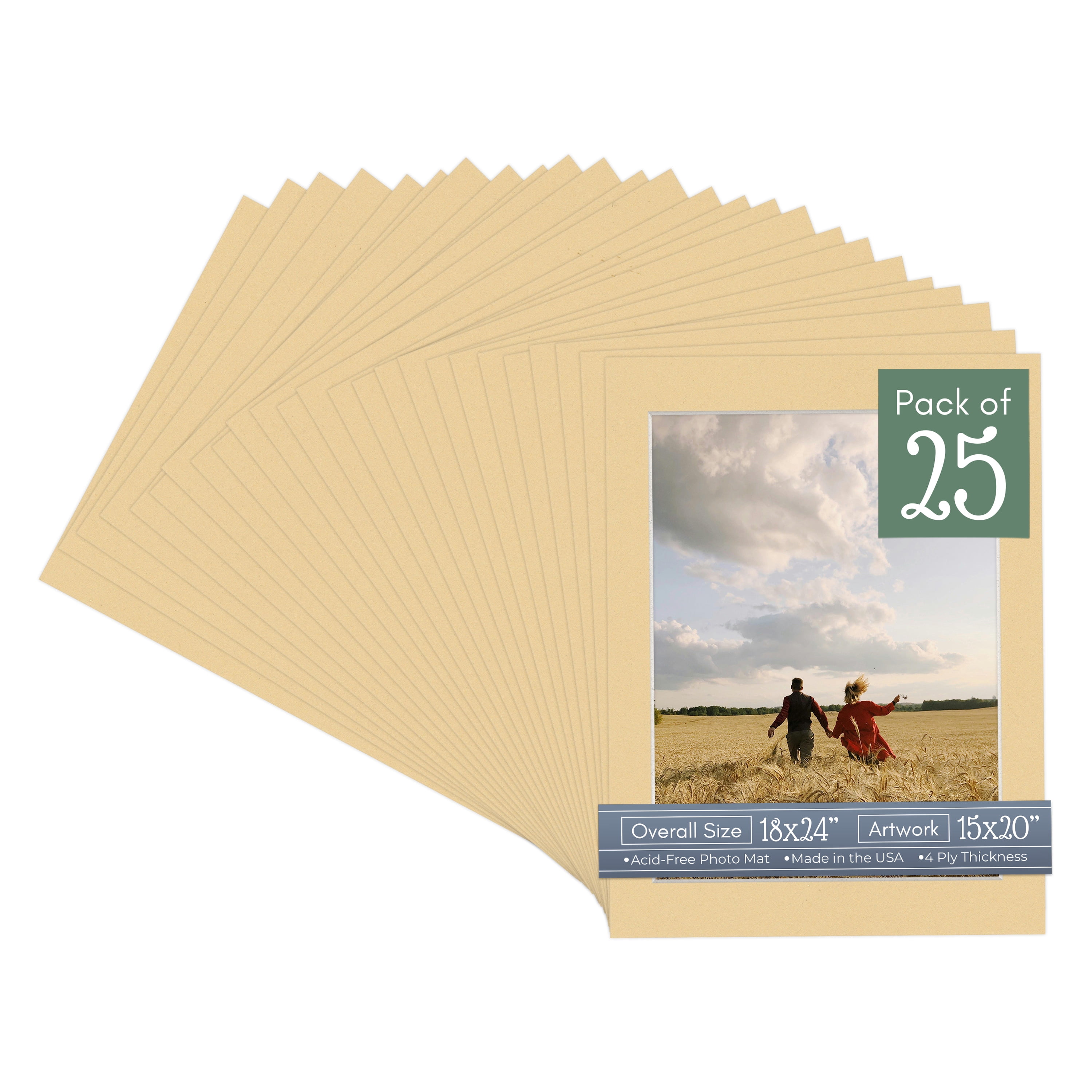 Beige Picture Frame Mat for 18x24 Frames - Fits 15x20 Photos - 25 Mats