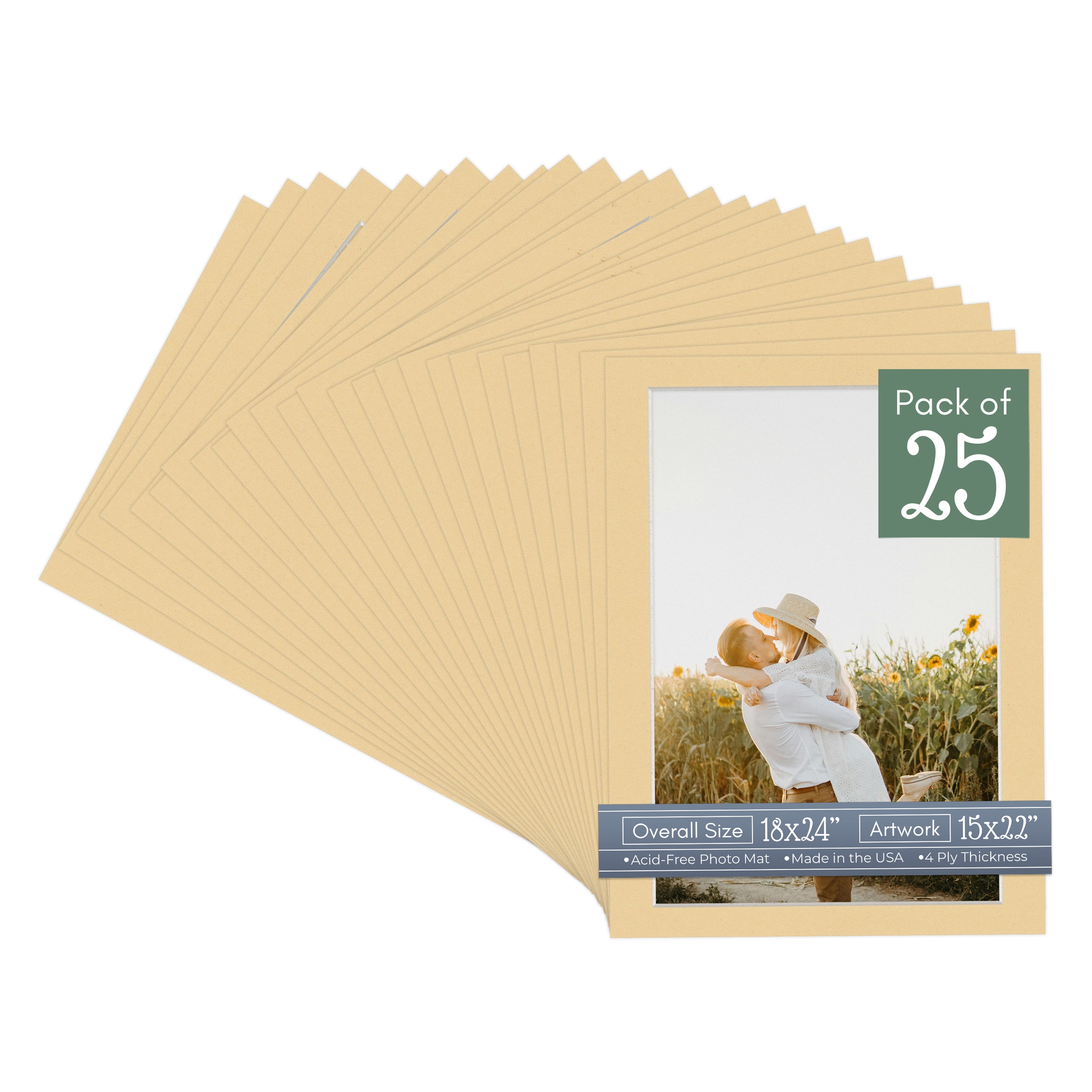 Beige Picture Frame Mat for 18x24 Frames - Fits 15x22 Photos - 25 Mats