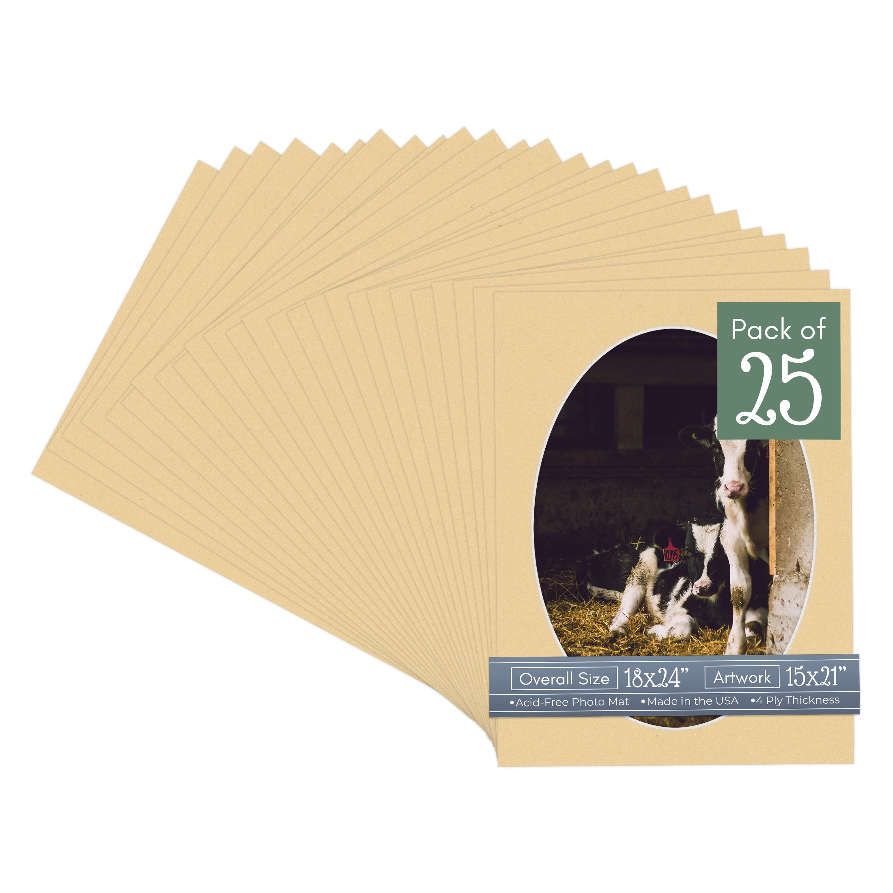 Beige Picture Frame Mat for 18x24 Frames - Oval Opening for 15x21 Photos - 25 Mats