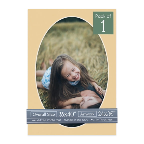 Beige Picture Frame Mat for 28x40 Frames - Oval Opening for 24x36 Photos - 1 Mat