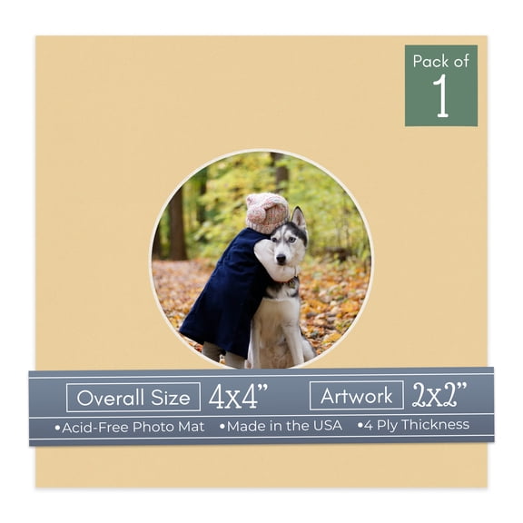 Beige Picture Frame Mat for 4x4 Inch Frames - Circle Opening for 2x2 Photos - 1 Mat