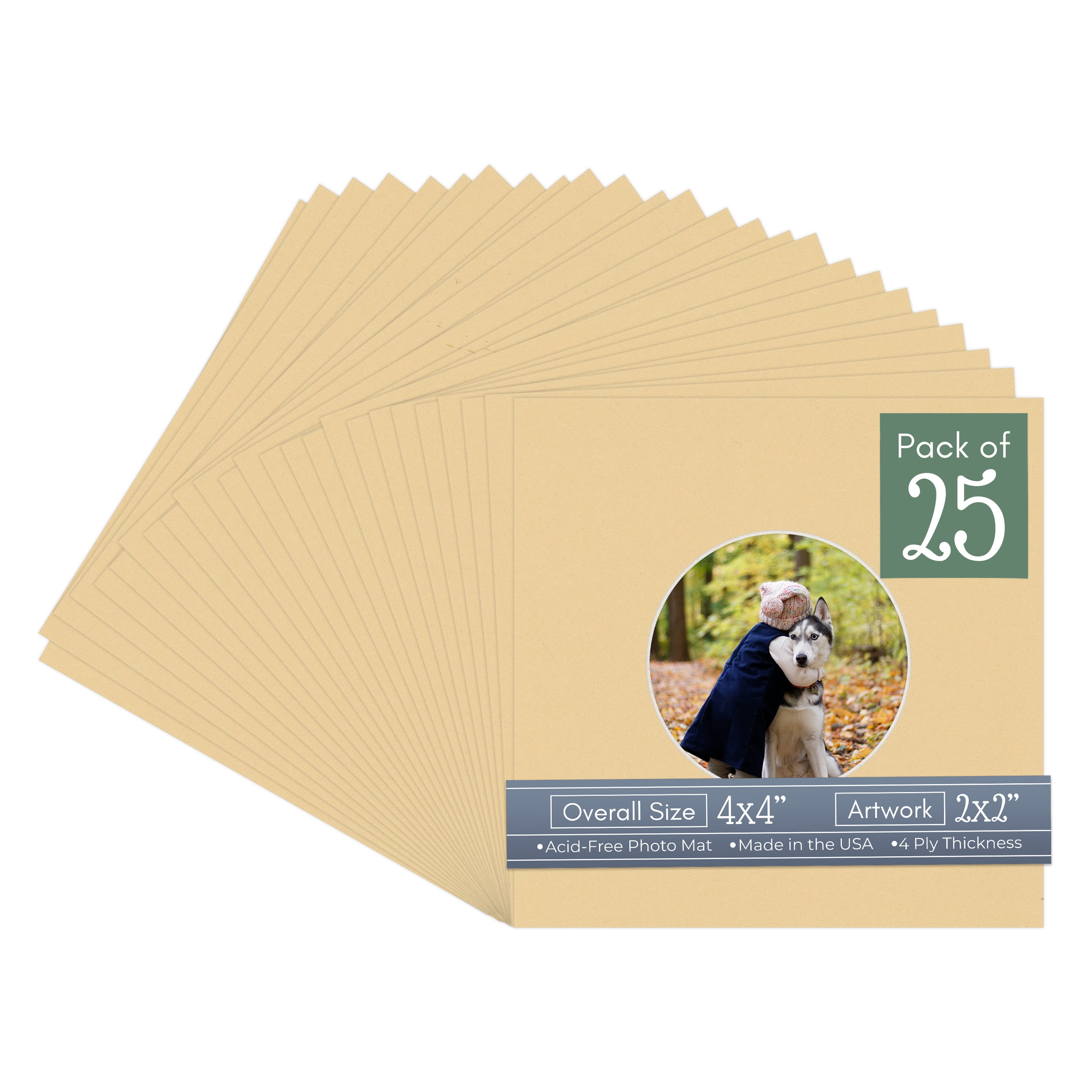 Beige Picture Frame Mat for 4x4 Inch Frames - Circle Opening for 2x2 ...