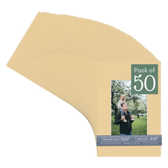 Beige Picture Frame Mat for 6x9 Frames - Fits 4x6 Photos - 50 Mats