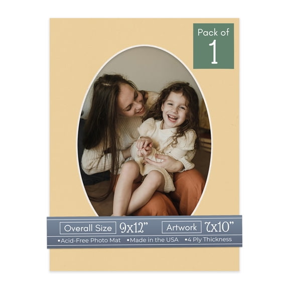 Beige Picture Frame Mat for 9x12 Frames - Oval Opening for 7x10 Photos - 1 Mat