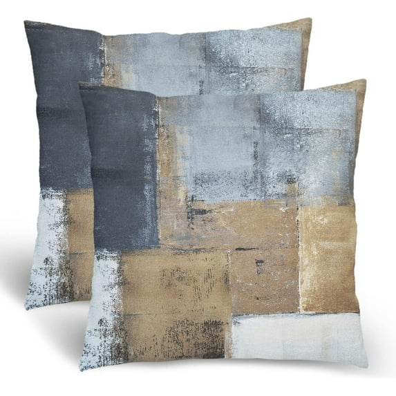 Beige Pillow Covers 20x20 Set of 2, Brown Grey Abstract Art Painting Throw Pillows for Couch, Modern Throw Pillowcase Square Cushion Cover Gift for Couch Sofa Bed
