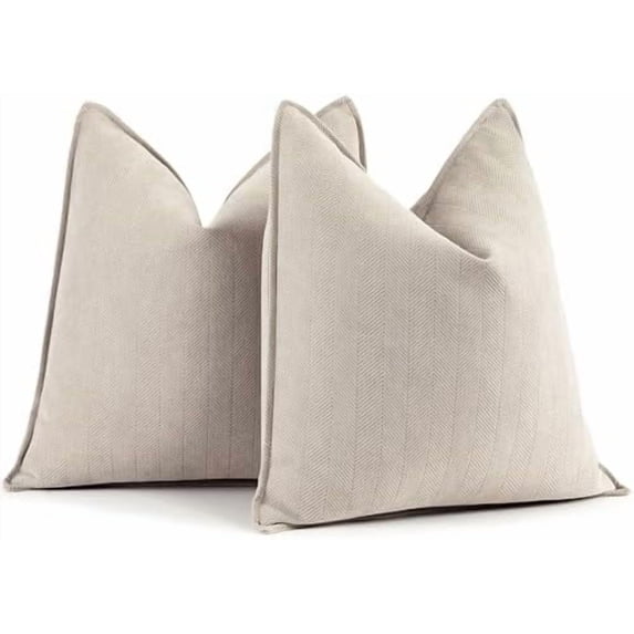 Beige Pillow Covers 22x22 Set of 2 Chenille Throw Pillow Covers with ...