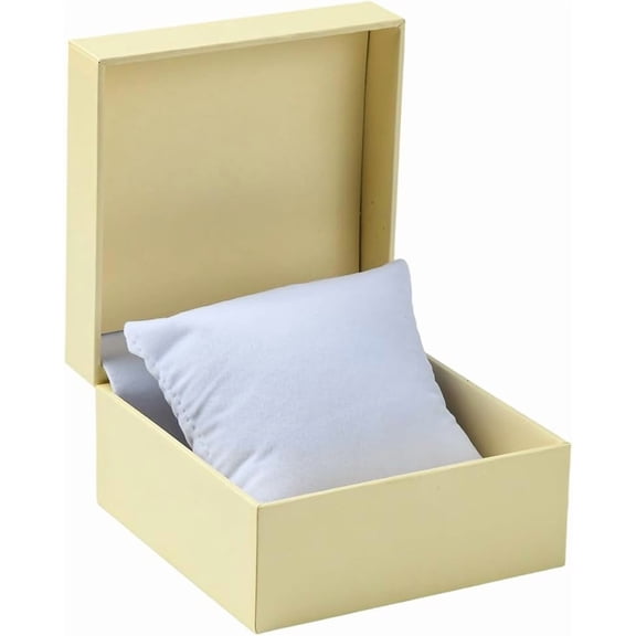 Beige Pillow Style Watch Box 3.9x3.9x2.4 Inch Square Paper Covered Plastic Storage Gift Box Case