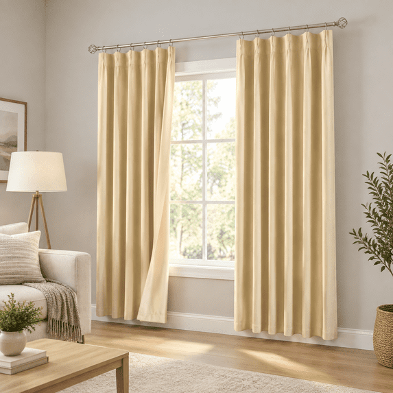Beige Pinch Pleated Blackout Curtawith Hooks - 72 Inch Length Room ...