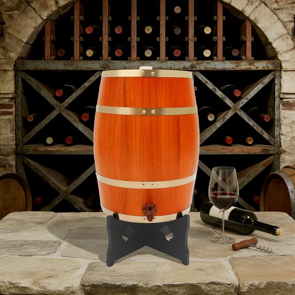 Beige Pine 27x42cm 20L Vertical Barrel with Bracket/Faucet Beverage and Alcohol Distributor