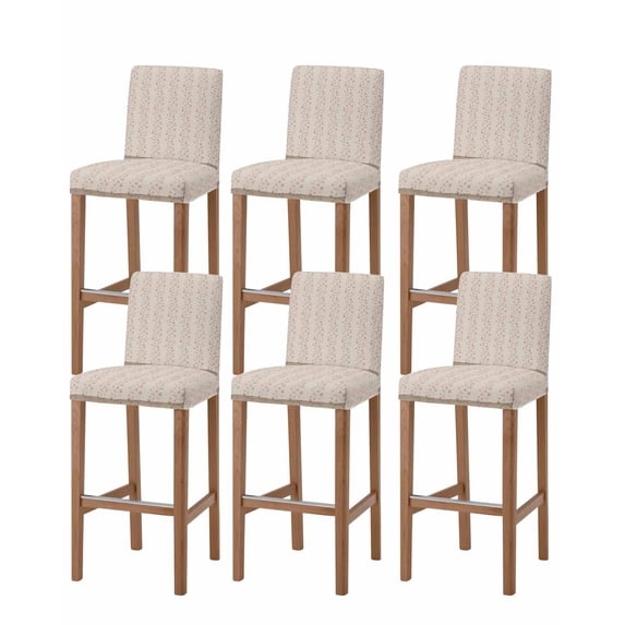 Beige Pink Floral Bar Stool Covers Set of 6, Spring Flowers Stretch Washable Bar Chair Covers with Backs, Removable Pub Counter Height Chair Cover for Kitchen Dining Room Cafe Farmhouse Botanical