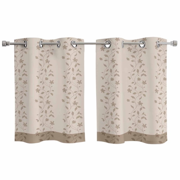 Beige Pink Floral Kitchen Curtains Window Panels, Spring Flowers Insulated Window Treatment Curtain, Grommet Curtains for Bedroom/Living Room/Bathroom, 2 Piece 27.5"Wx39"L