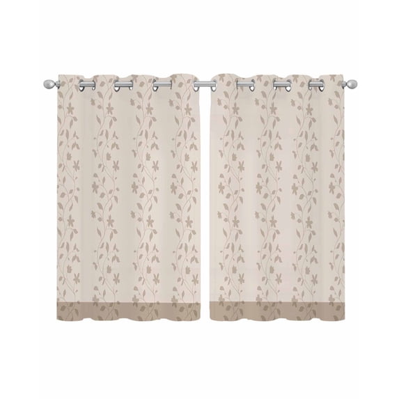 Beige Pink Floral Sheer Curtains 39 Inch Length 2 Panels Set for Living Room/Bedroom, Spring Flowers Kitchen Curtains with Grommet Semi-Sheer Curtains Drapes Voile Window Treatments 27.5"x39"x2