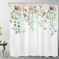 thumbnail image 1 of Beige and Pink Floral Shower Curtain for Bathroom,Colorful Butterfly and Eucalyptus Leaf Green Plant on White Fabric Shower Curtain with Hooks,Spring Bathroom Curtains Shower Set, 72x84 inches, 1 of 6