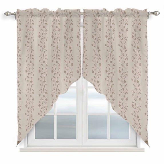 Beige Pink Floral Swag Valances for Windows, Kitchen Curtains 36 Inch Length 2 Panels Set, Spring Flowers Short Curtains for Small Windows Rod Pocket Cafe Curtains Drapes 28"x36"
